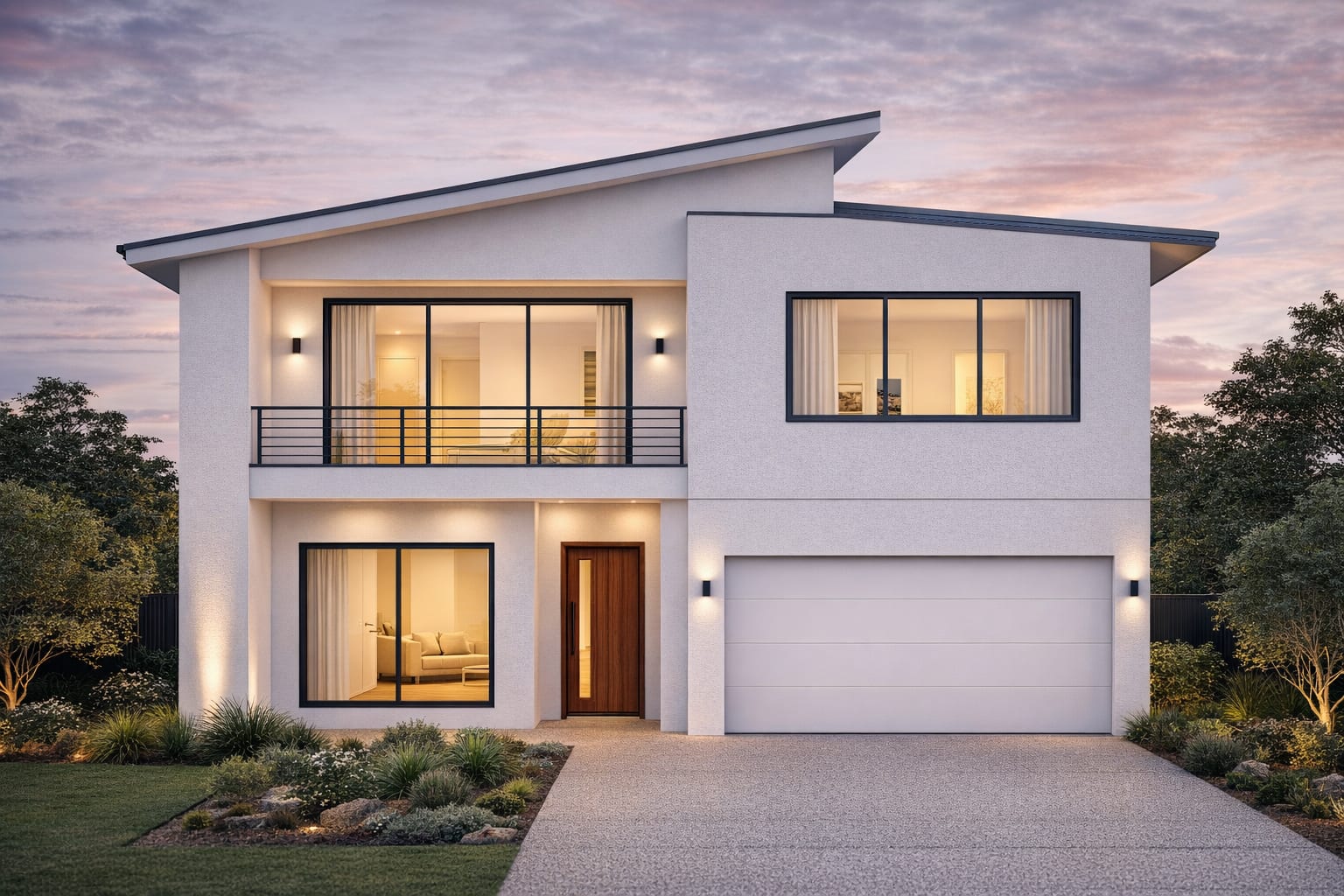 Photorealistic — line elevation to street-level hero render — after